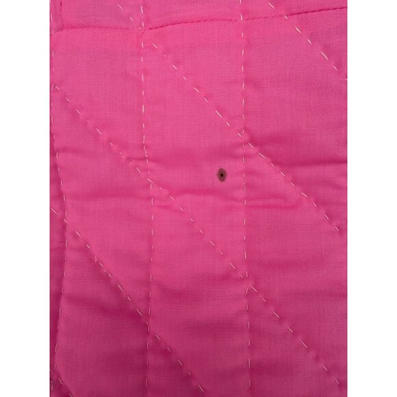 Vintage 60's Fluorescent Pink Quilt With Embroidered Patchwork 90x68" - Picture 4 of 16